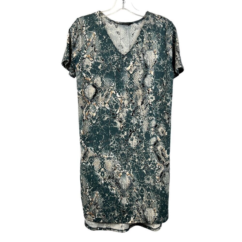 Christian Siriano Womens Short Sleeve V-Neck Snake Print Shift Dress Small